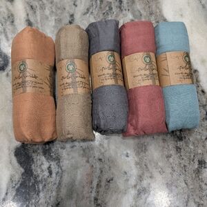 New Set of 5 Muslin Swaddle Blankets, Solid Colors, 47"×47"